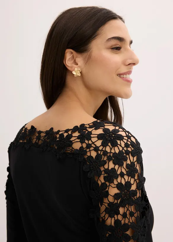 Maglia con inserto effetto uncinetto e maniche corte, bonprix