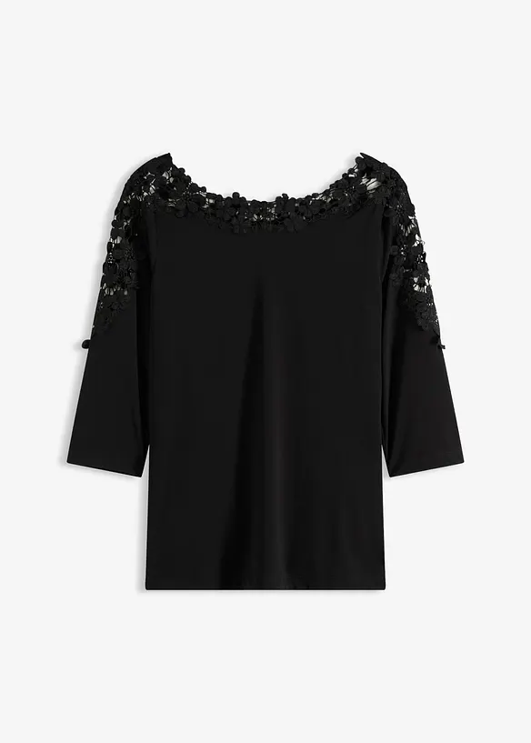 Maglia con inserto effetto uncinetto e maniche corte, bonprix
