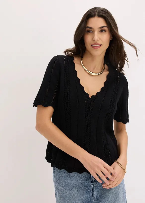 T-shirt in maglia con scollatura profonda, bonprix
