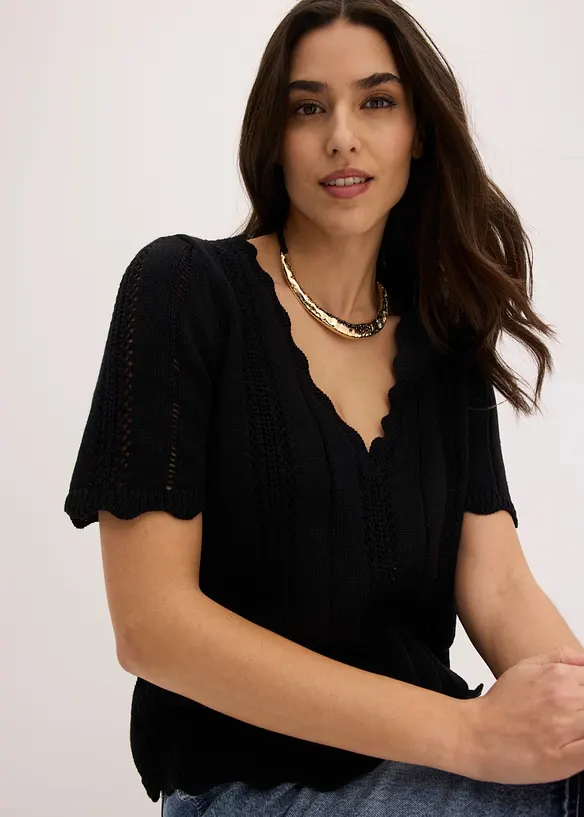 T-shirt in maglia con scollatura profonda, bonprix