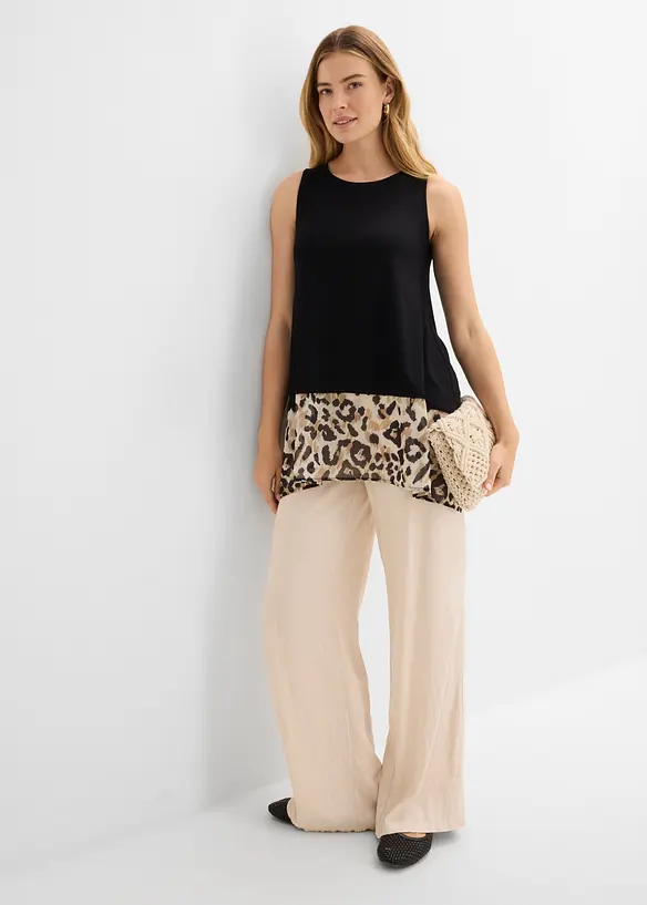 Top in misto viscosa con inserto di chiffon, bonprix