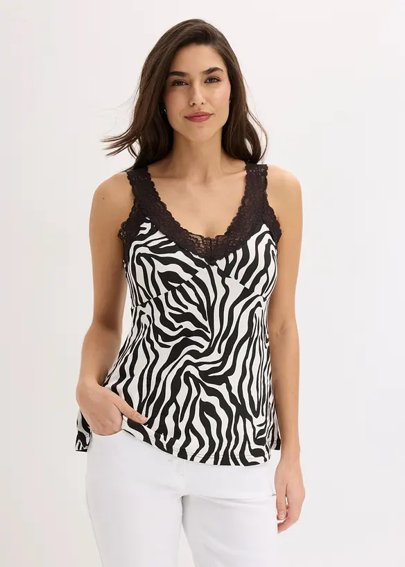 Top con inserto in pizzo effetto uncinetto, bonprix