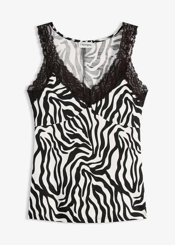 Top con inserto in pizzo effetto uncinetto, bonprix