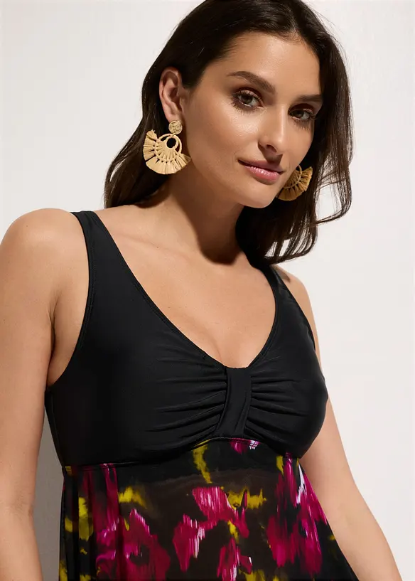 Tankini lungo con tessuto a rete stampato (set 2 pezzi), bonprix