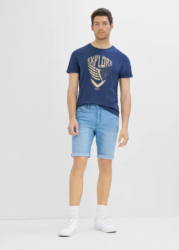 Bermuda in jeans elasticizzati con cavallo rinforzato, regular fit (pacco da 2), bonprix