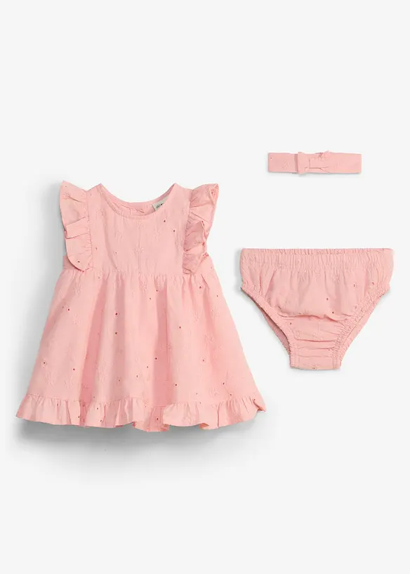 Abito, copripannolino e fascia in puro cotone (set 3 pezzi), bonprix