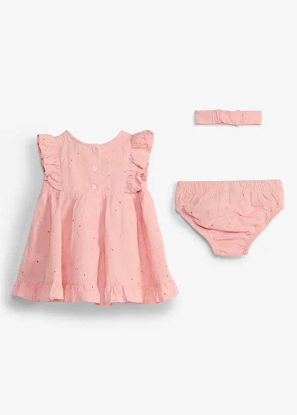 Abito, copripannolino e fascia in puro cotone (set 3 pezzi), bonprix