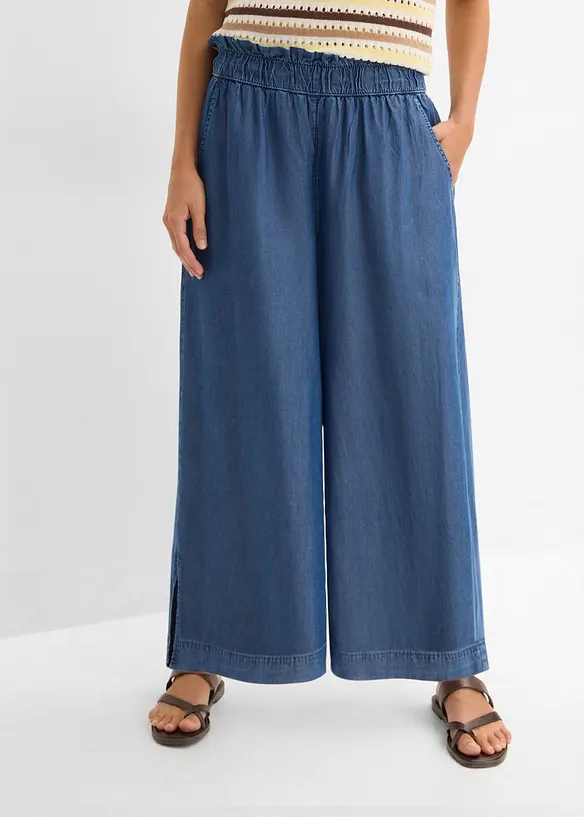 Pantaloni a palazzo cropped e fluenti con spacchi laterali, bonprix