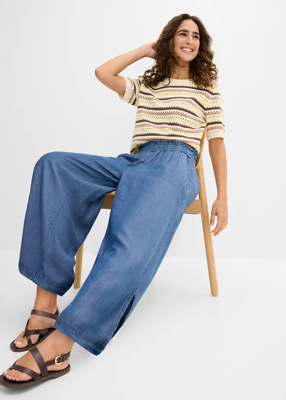 Pantaloni a palazzo cropped e fluenti con spacchi laterali, bonprix