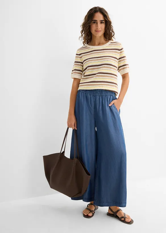 Pantaloni a palazzo cropped e fluenti con spacchi laterali, bonprix