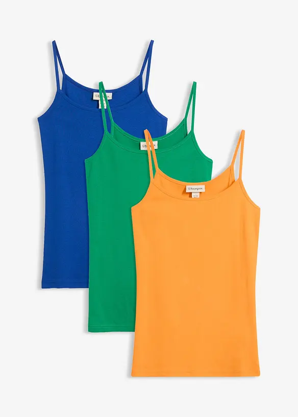 Top con spalline sottili in puro cotone (pacco da 3), bonprix