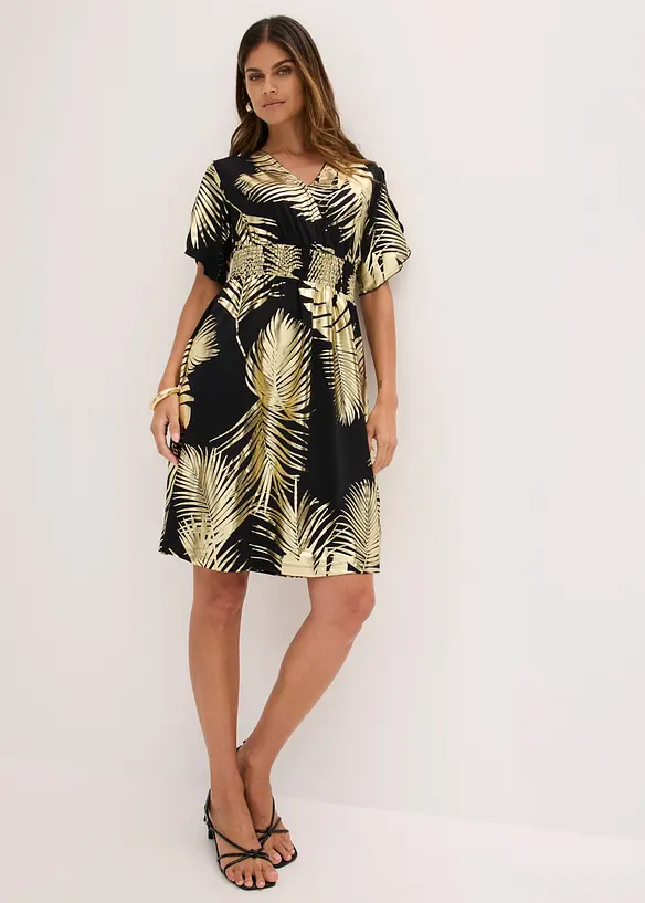 Abito di jersey con stampa dorata, bonprix