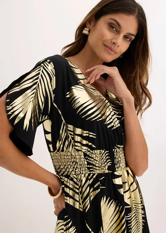 Abito di jersey con stampa dorata, bonprix