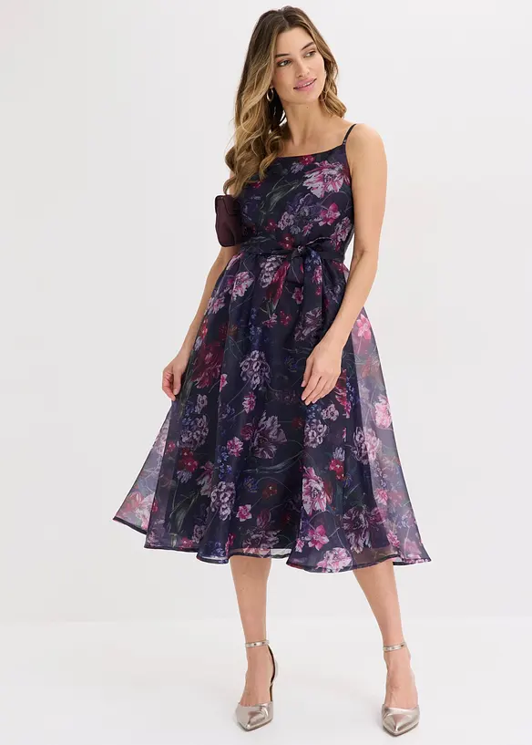 Abito midi in tulle delicato con cintura da annodare, bonprix