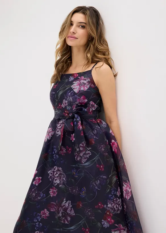 Abito midi in tulle delicato con cintura da annodare, bonprix