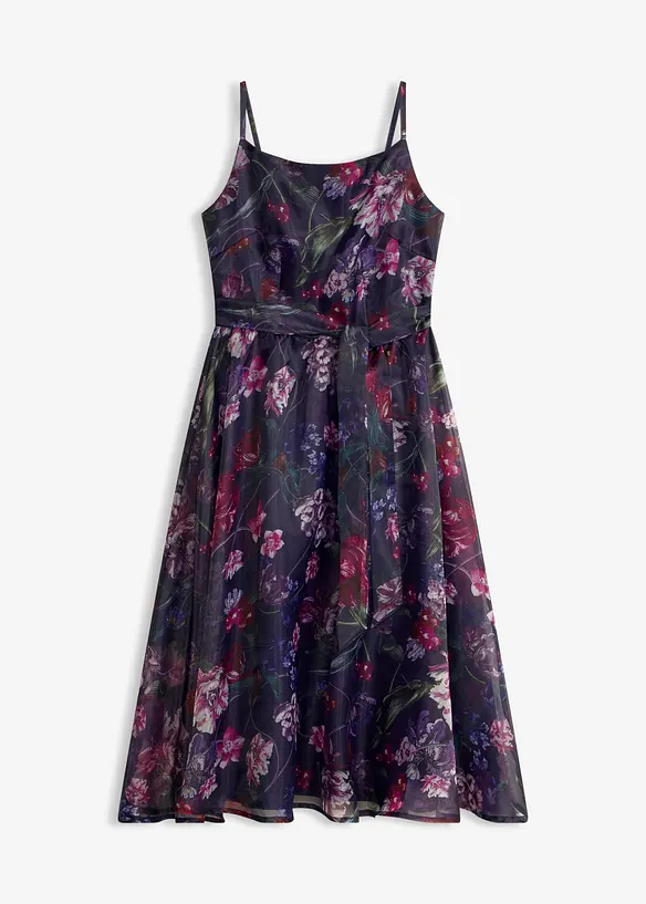 Abito midi in tulle delicato con cintura da annodare, bonprix