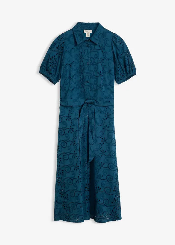 Abito con ricami traforati in puro cotone, bonprix