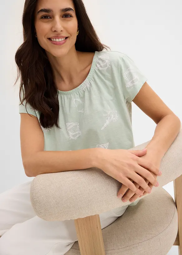 Maglia fantasia con scollo rotondo in cotone biologico, bonprix