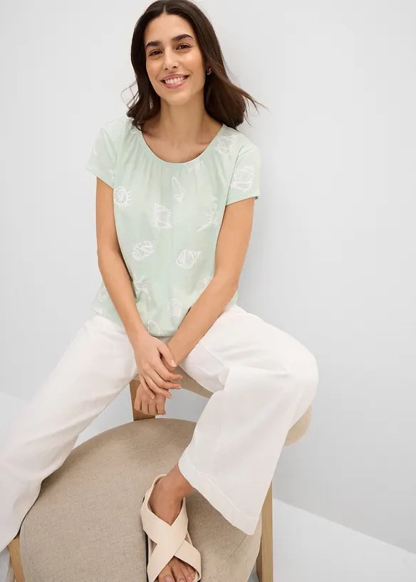 Maglia fantasia con scollo rotondo in cotone biologico, bonprix