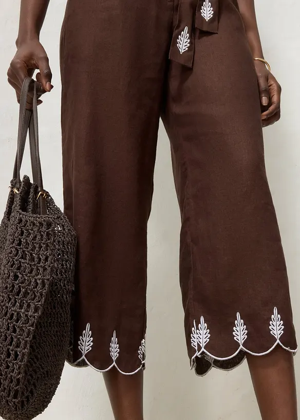 Pantaloni culotte in puro lino con cintura (set 2 pezzi), bonprix