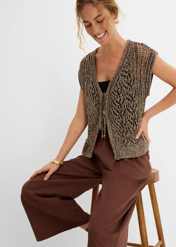 Gilet in maglia traforato con viscosa e filato glitterato, bonprix