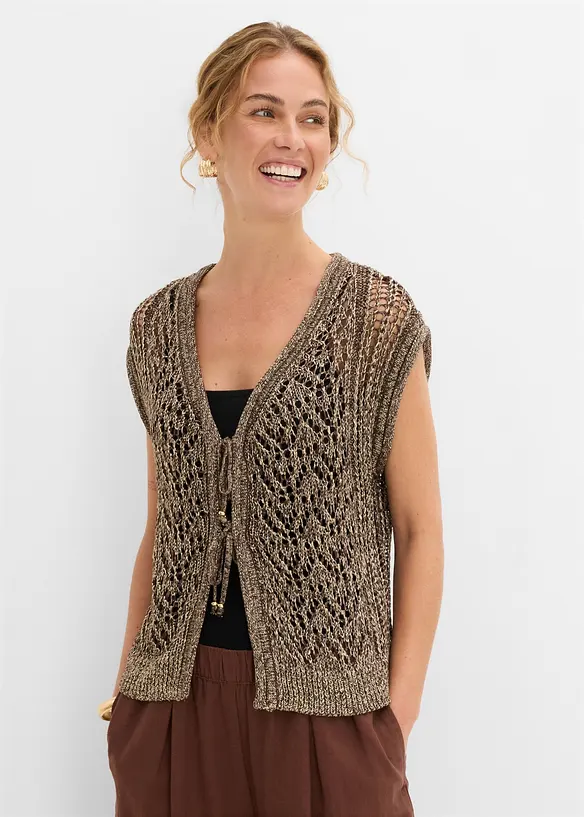 Gilet in maglia traforato con viscosa e filato glitterato, bonprix