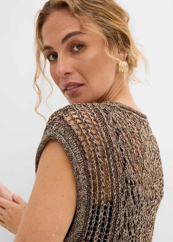 Gilet in maglia traforato con viscosa e filato glitterato, bonprix