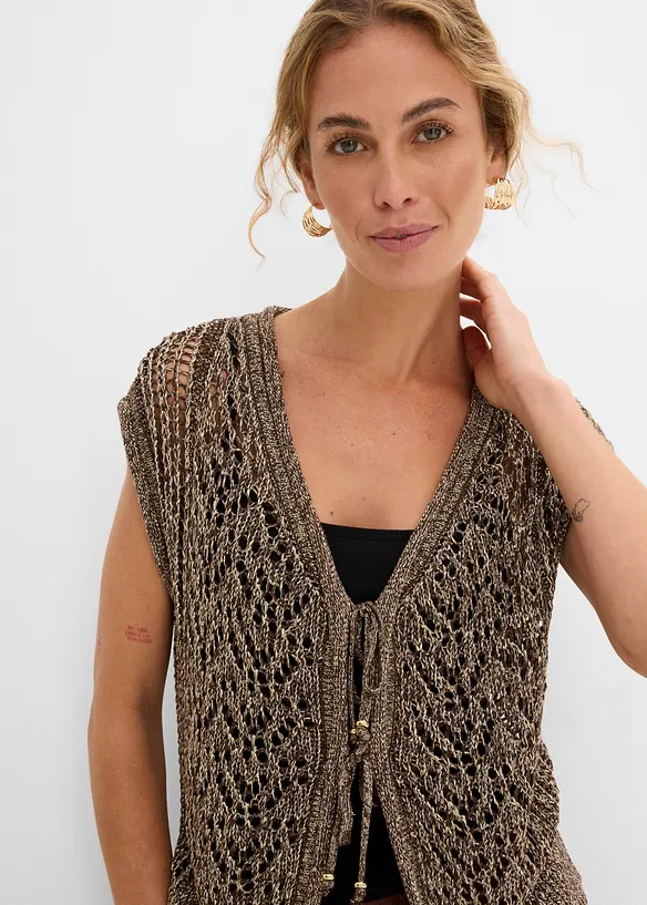 Gilet in maglia traforato con viscosa e filato glitterato, bonprix