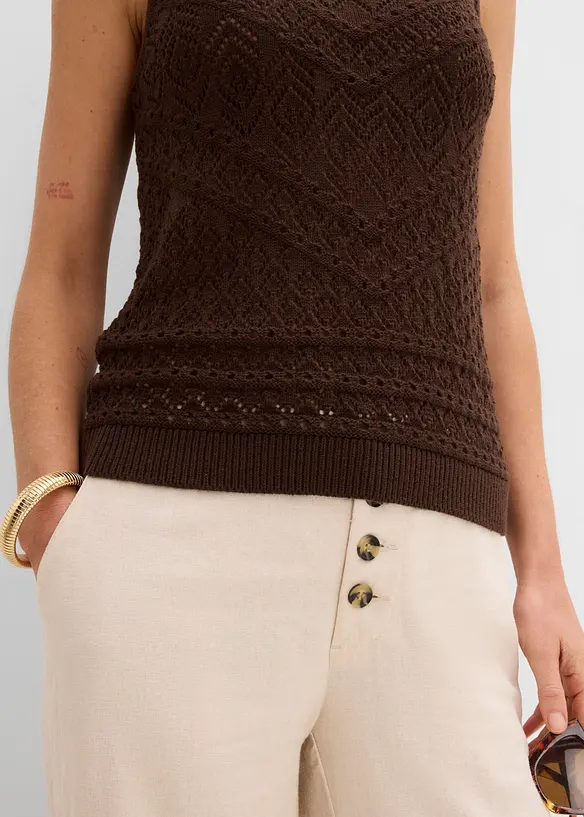 Top in maglia traforata con percentuale di cotone, bonprix