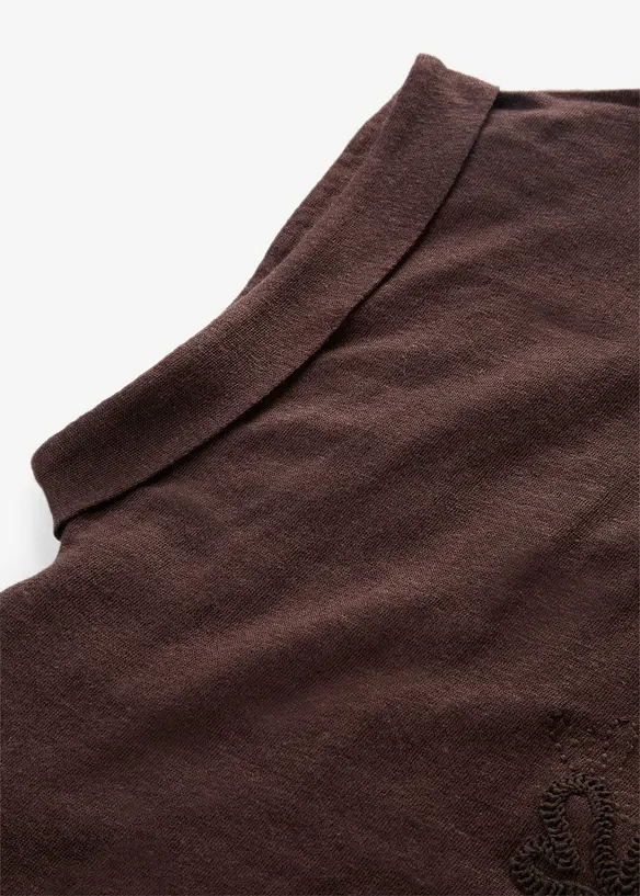 T-shirt in puro lino con ricamo, bonprix
