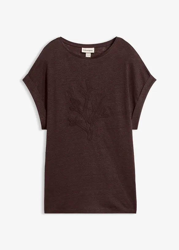 T-shirt in puro lino con ricamo, bonprix