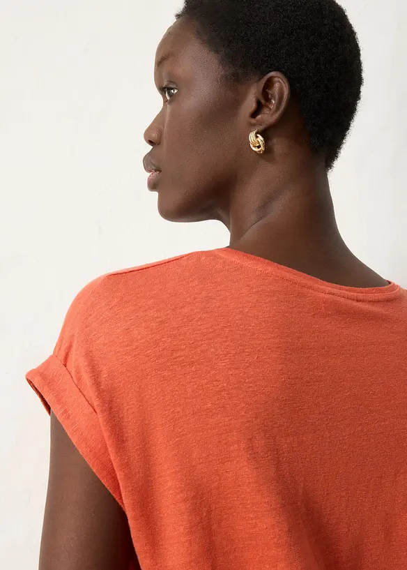 T-shirt leggera in puro lino con ricamo, bonprix