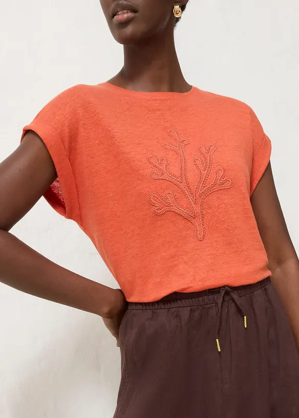 T-shirt leggera in puro lino con ricamo, bonprix