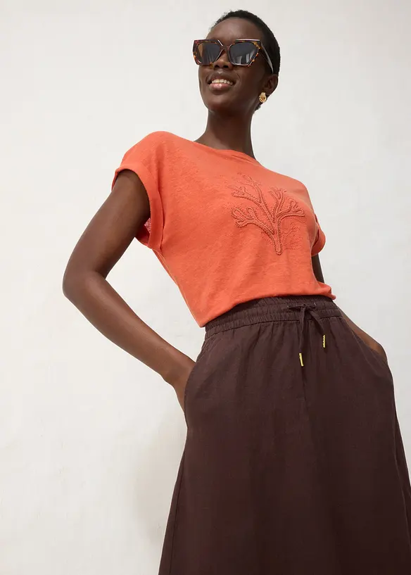 T-shirt leggera in puro lino con ricamo, bonprix