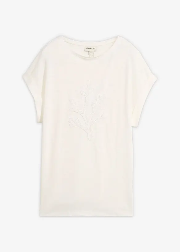 T-shirt in puro lino con ricamo, bonprix