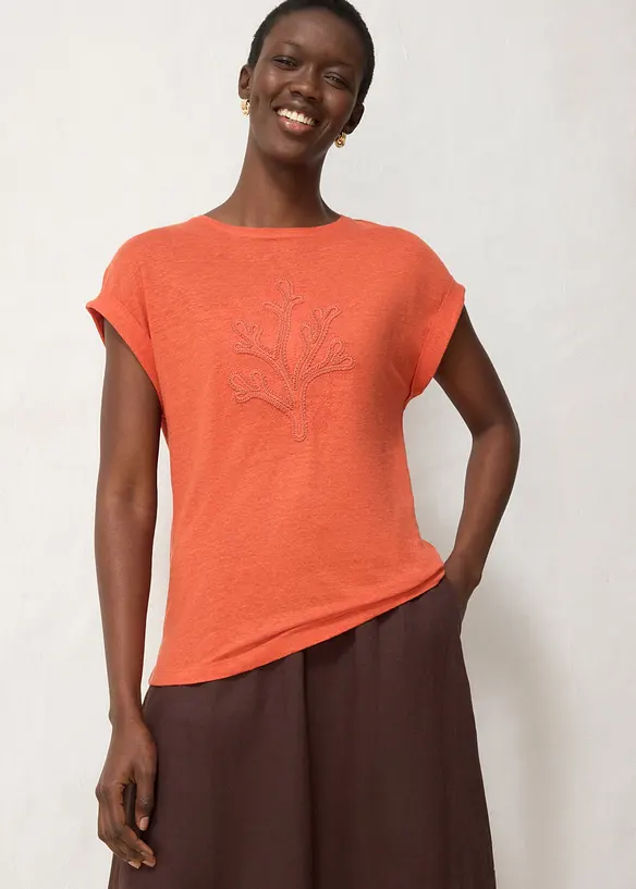T-shirt leggera in puro lino con ricamo, bonprix