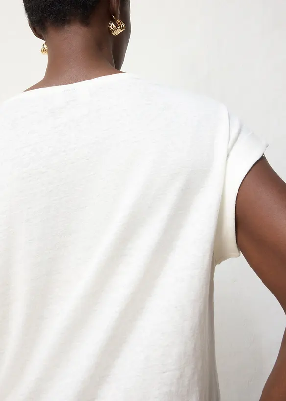 T-shirt in puro lino con ricamo, bonprix