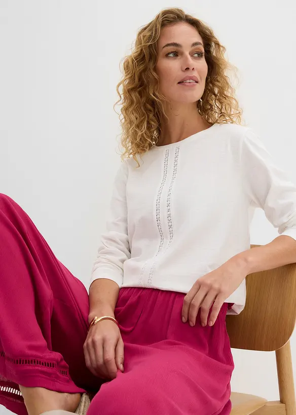 Maglia di puro cotone con pizzo, bonprix