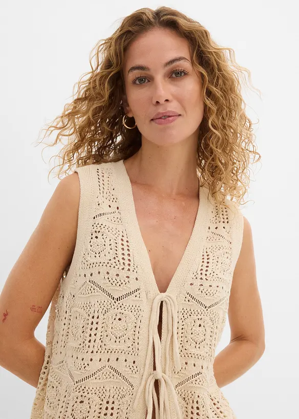 Cardigan in maglia traforata di misto cotone, bonprix