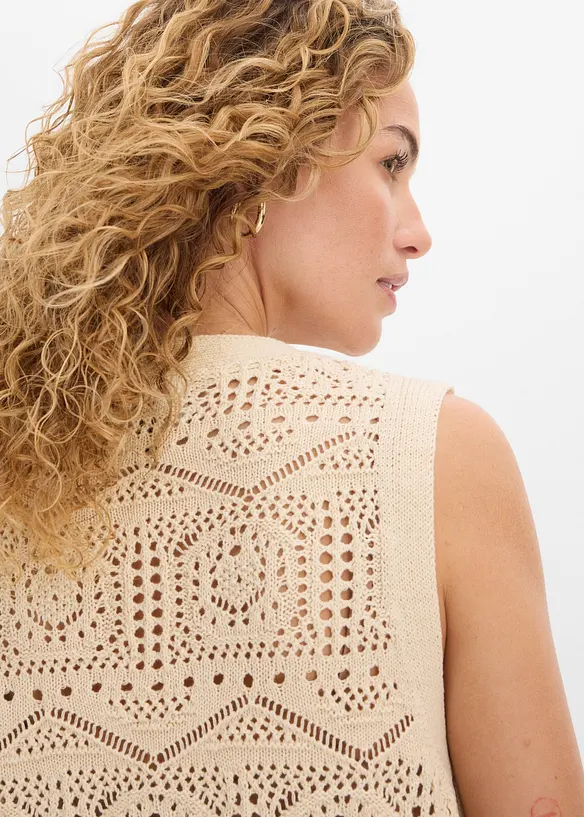 Cardigan in maglia traforata di misto cotone, bonprix