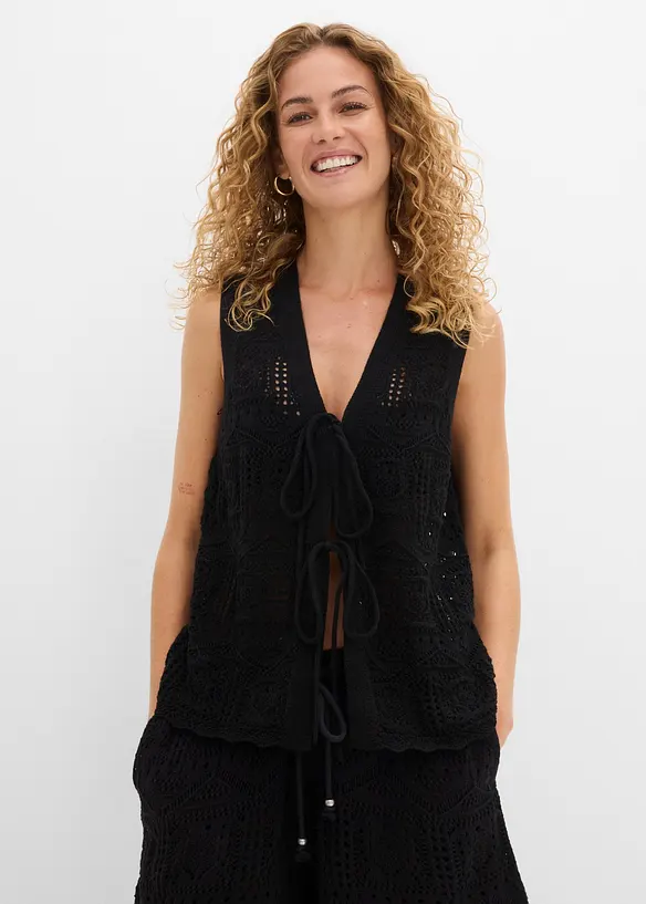 Cardigan in maglia traforata di misto cotone, bonprix