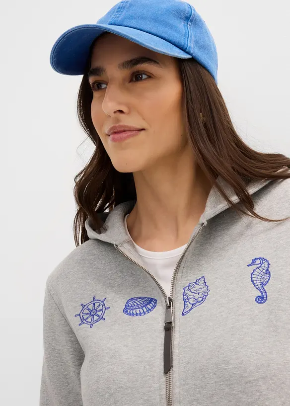 Felpa con zip e cappuccio in puro cotone, bonprix
