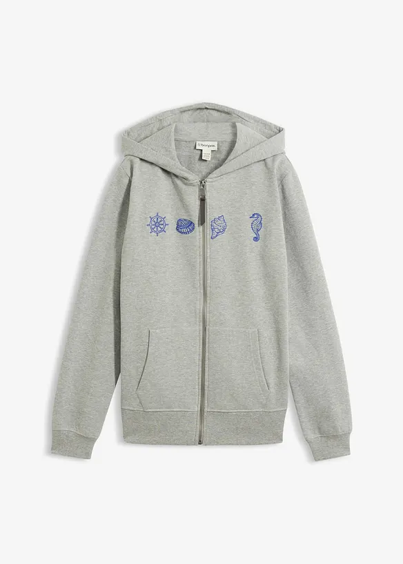 Felpa con zip e cappuccio in puro cotone, bonprix