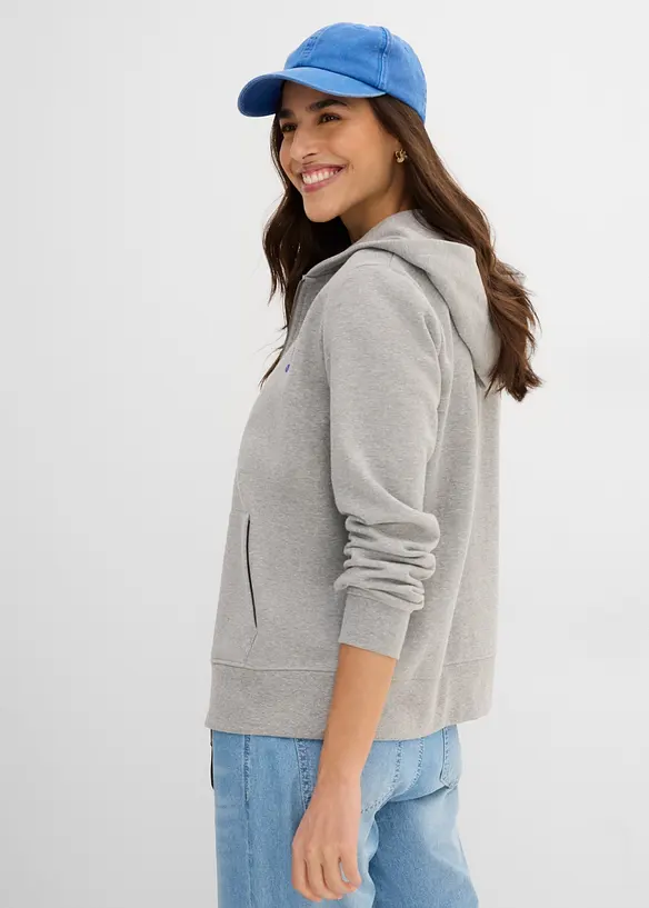 Felpa con zip e cappuccio in puro cotone, bonprix