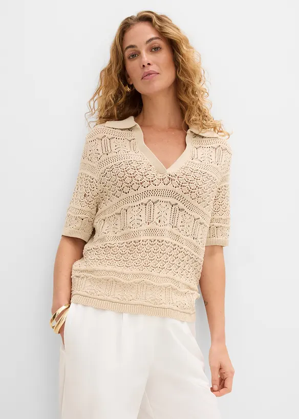 Maglione traforato in misto cotone, bonprix