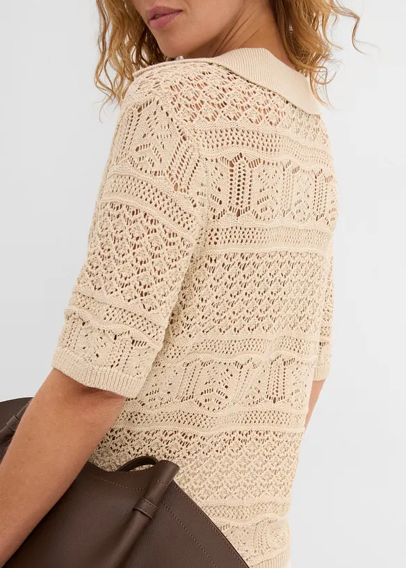 Maglione traforato in misto cotone, bonprix