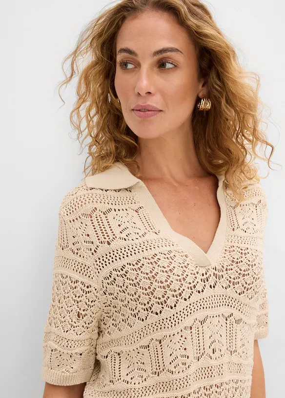 Maglione traforato in misto cotone, bonprix