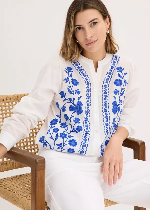 Blusa in puro cotone con ricami, bonprix