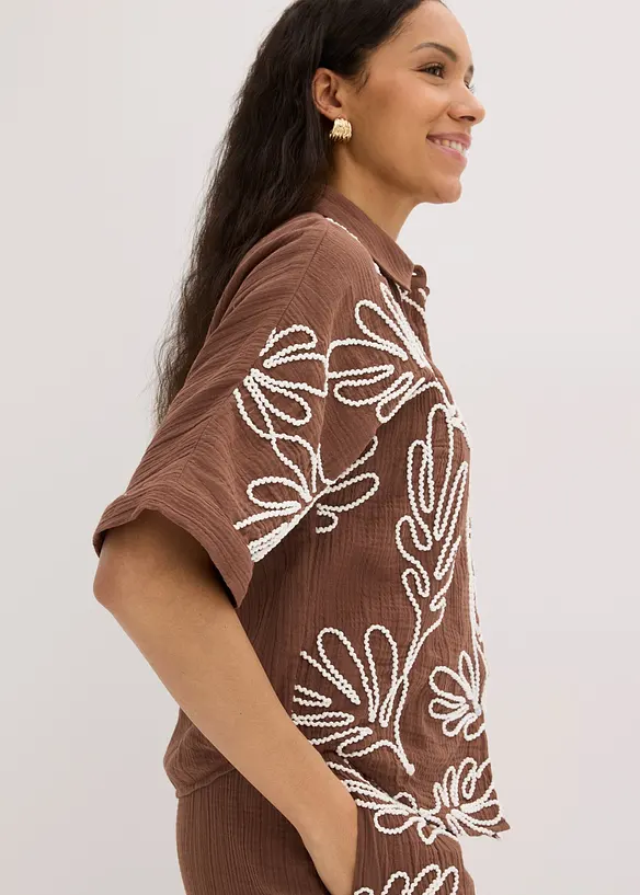 Camicetta in puro cotone con ricami, bonprix