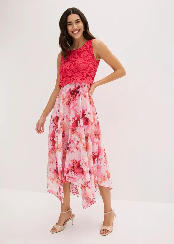 Abito in chiffon con pizzo fine, bonprix